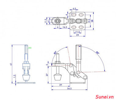 Thông số kỹ thuật Cam kẹp GH13009 Vertical Toggle clamp