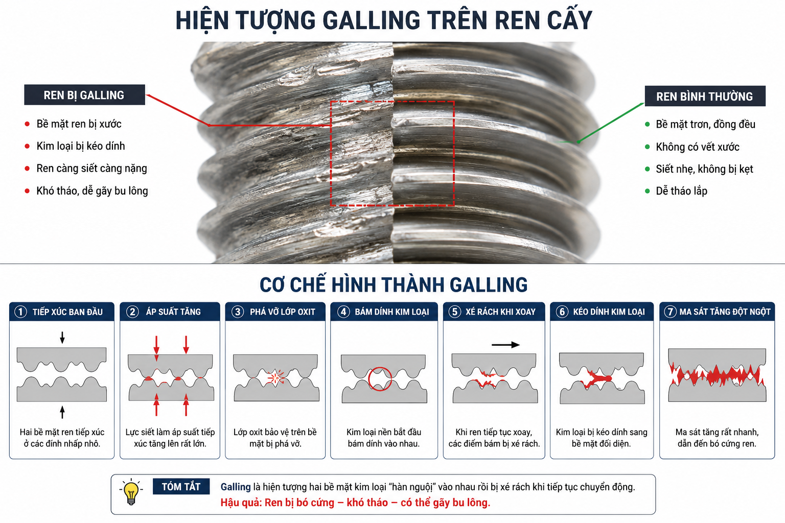 Hiện tượng galling trên ren cấy
