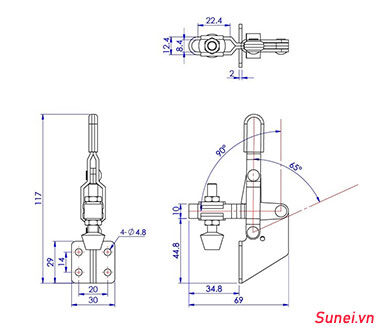 Thông số kỹ thuật Cam kẹp GH102B Vertical Toggle clamp