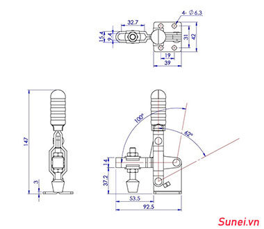 Thông số kỹ thuật Cam kẹp GH101D Vertical Toggle clamp