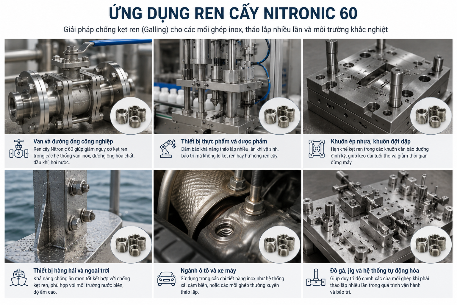 Ứng dụng của ren cấy nitronic 60