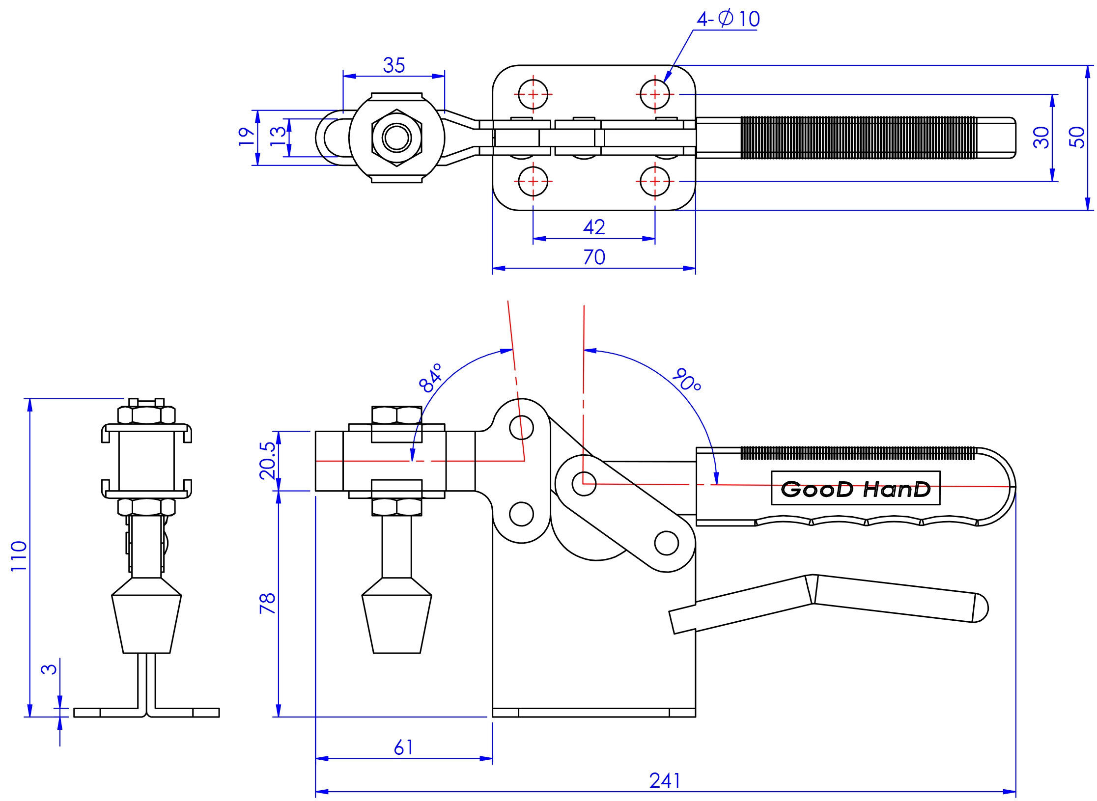 Thông số Cam kẹp ngang GH220WH Horizontal Toggle clamp