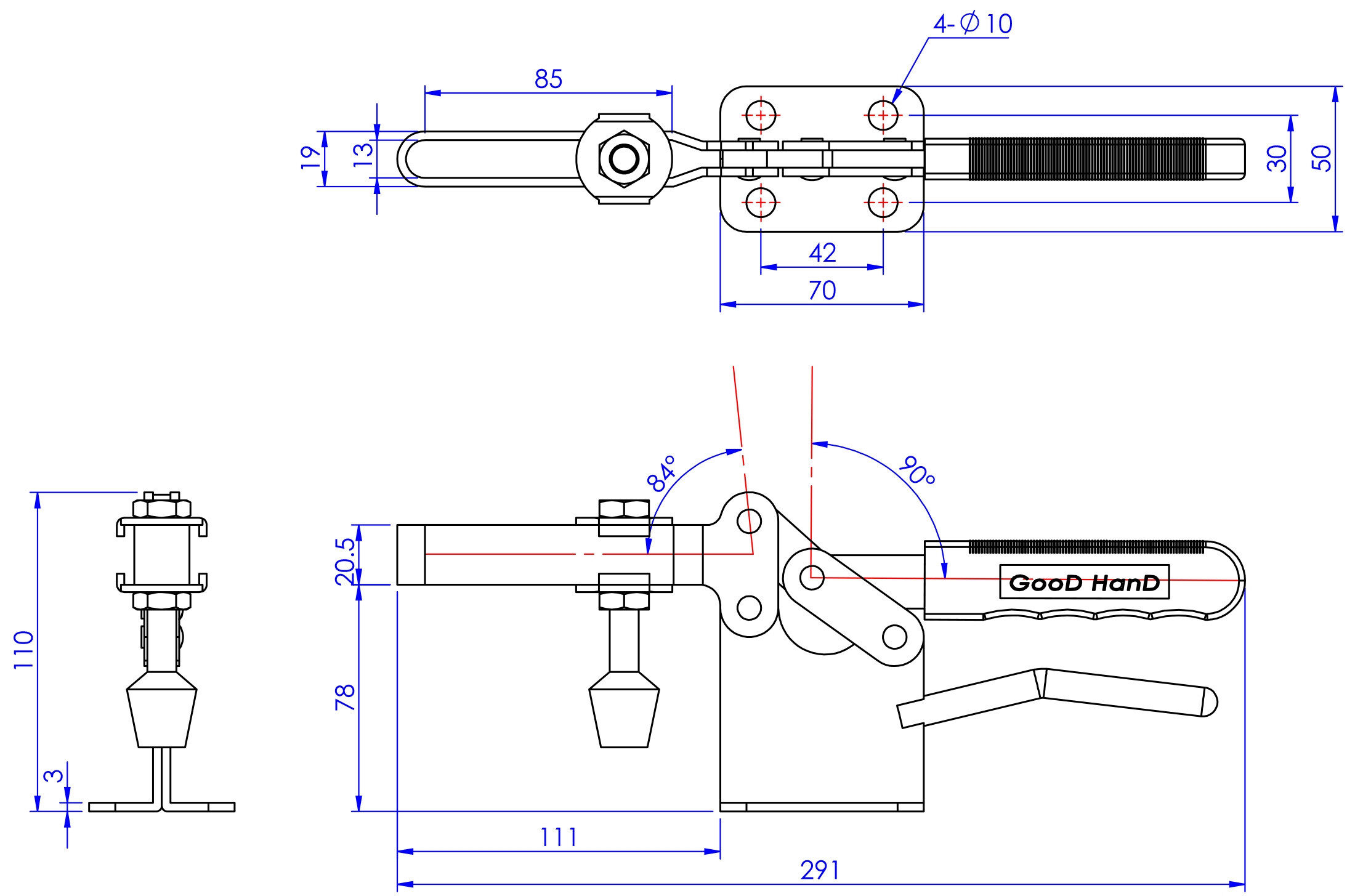 Kẹp định vị ngang GH220WLH Horizontal Toggle clamp